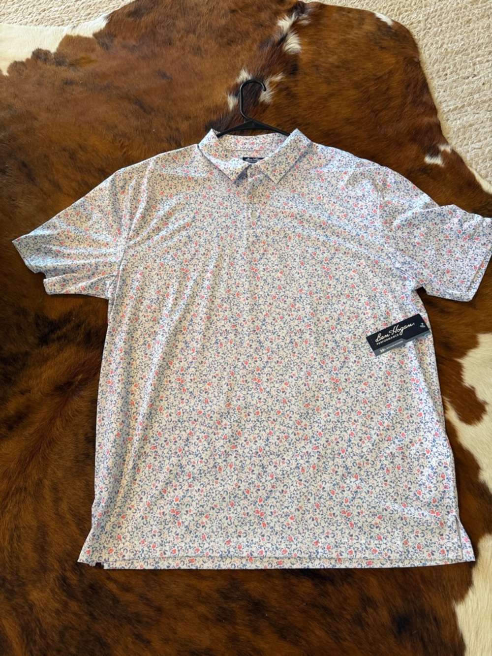 Hogan Men’s Micro-Floral Polo - White with Pink & Blue